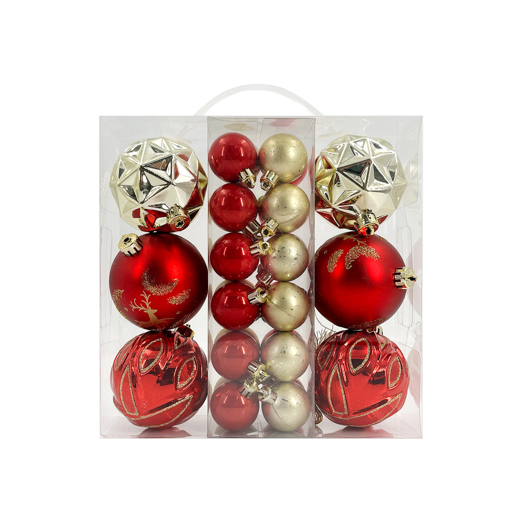 Premium Red and Gold Christmas Tree Ornaments - 30 Pcs Mixed 4cm & 8cm Bauble Set