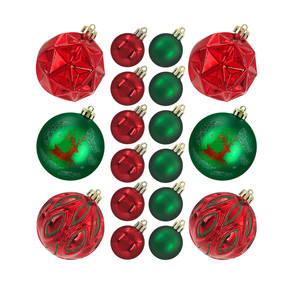 Designer Baubles Gift SetRed/Green 4 & 8cm Mixed 30Pcs/Box