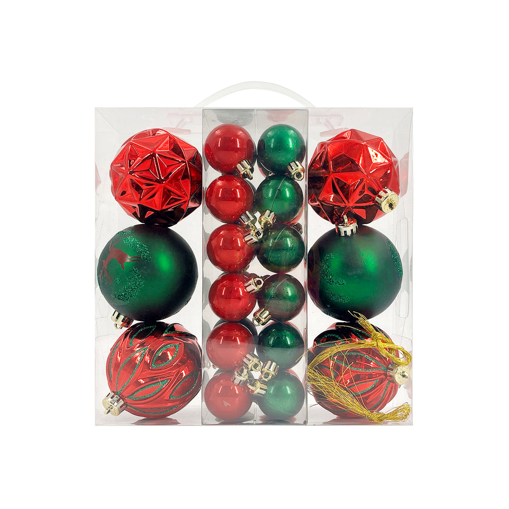 Designer Baubles Gift SetRed/Green 4 & 8cm Mixed 30Pcs/Box