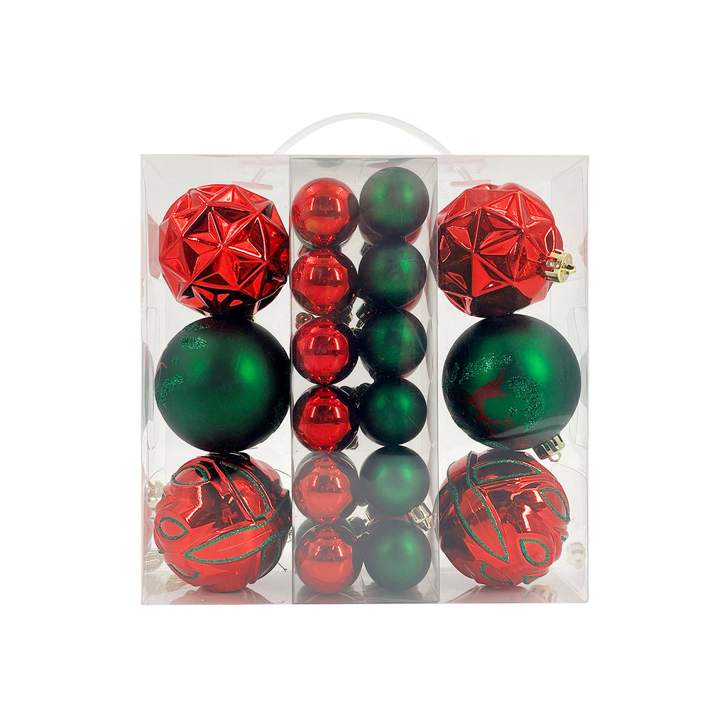 Designer Baubles Gift SetRed/Green 4 & 8cm Mixed 30Pcs/Box