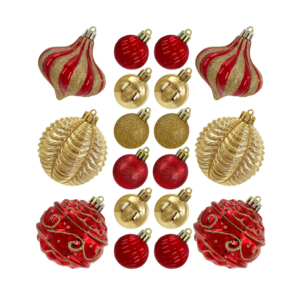 Designer Baubles Gift Set Red/Gold 4 & 8cm Mixed 30Pcs/Box