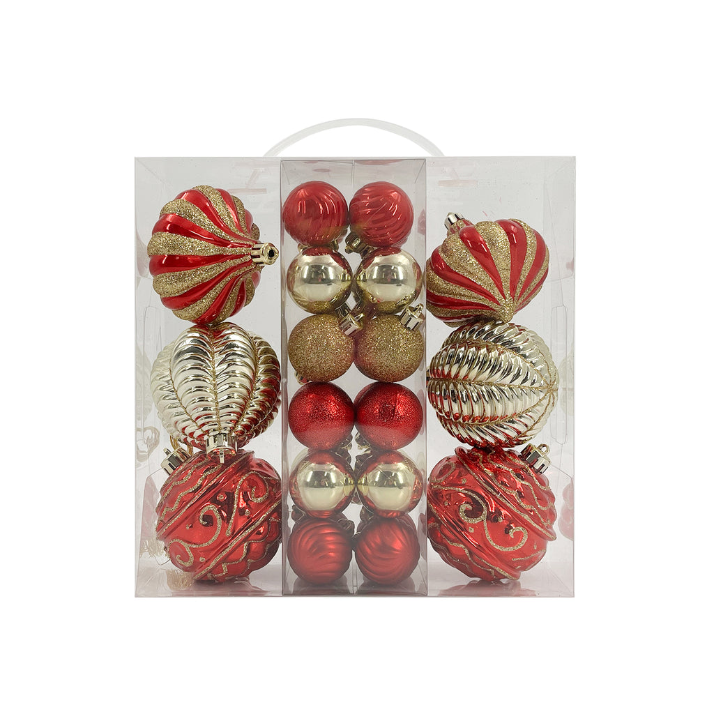 Designer Baubles Gift Set Red/Gold 4 & 8cm Mixed 30Pcs/Box