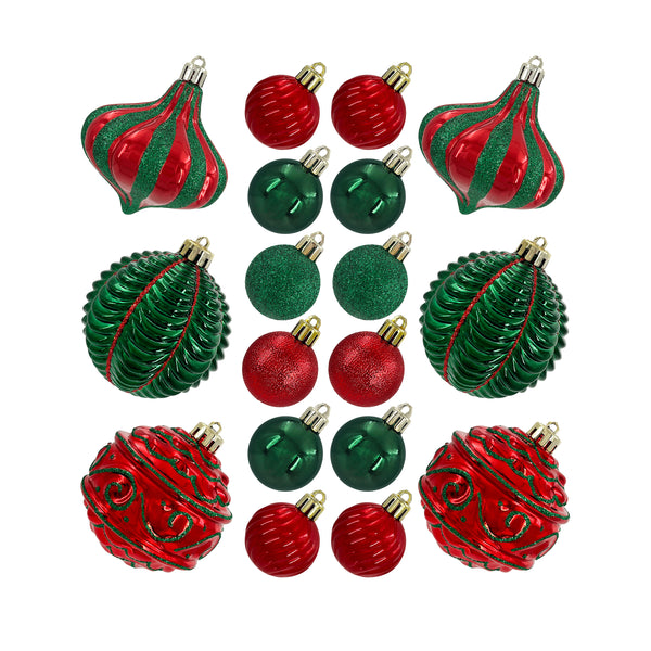 Designer Baubles Gift Set Red/Green 4 & 8cm Mixed 30Pcs/Box