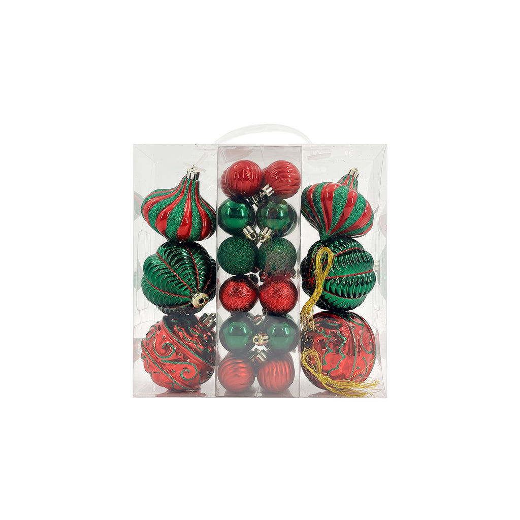 Designer Baubles Gift Set Red/Green 4 & 8cm Mixed 30Pcs/Box