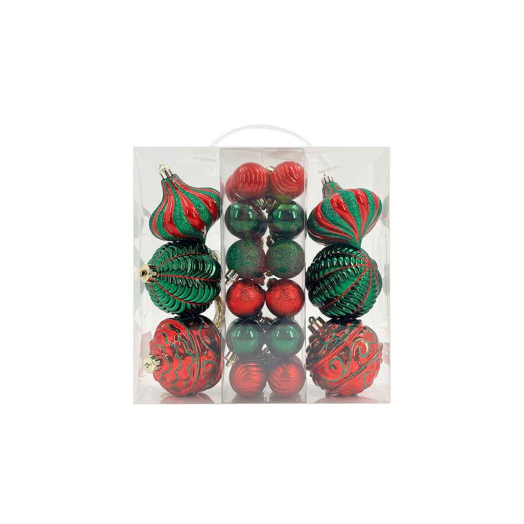Designer Baubles Gift Set Red/Green 4 & 8cm Mixed 30Pcs/Box