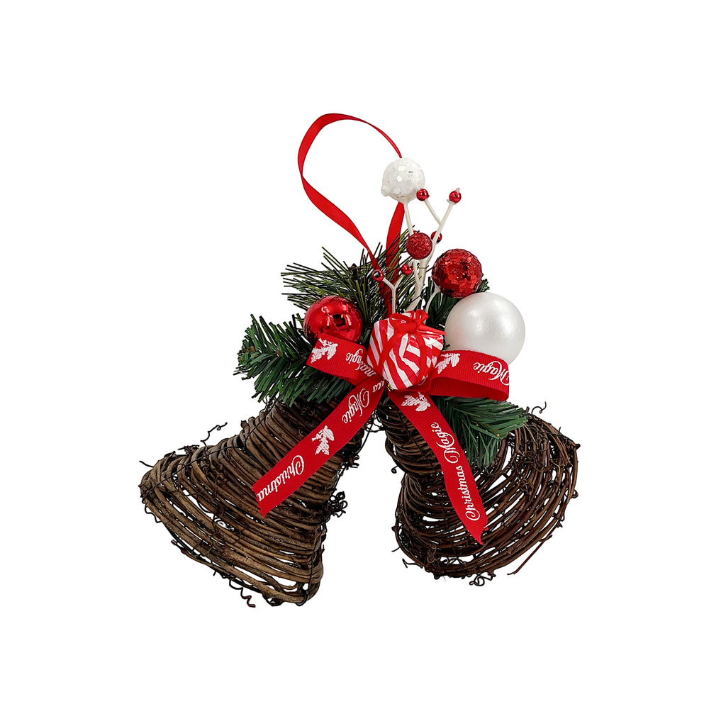 Hanging Rattan Bells Red 21x11x20cm