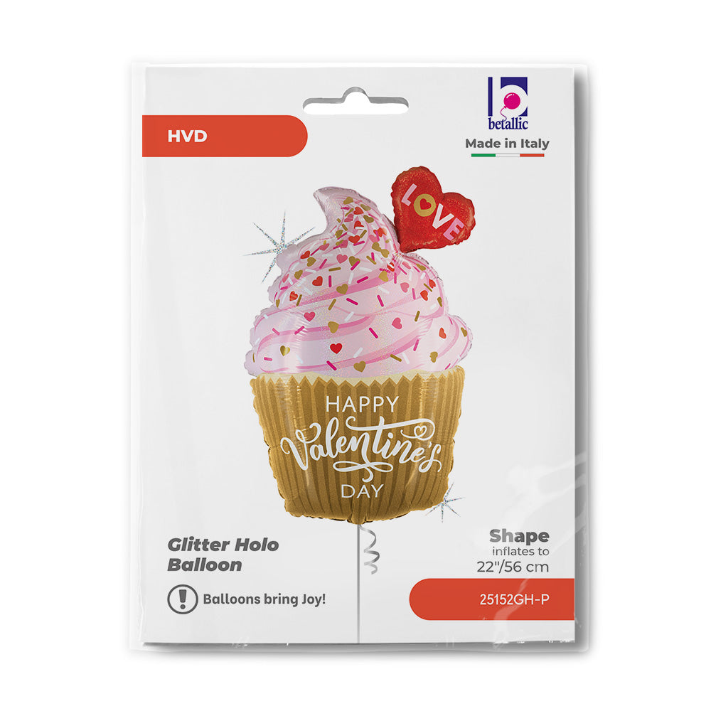 22" Valentine Golden Cupcake Foil Balloon