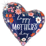 28" Mother’s Day Floral Heart Foil Balloon – Elegant Botanical Heart for Brunch & Gifting