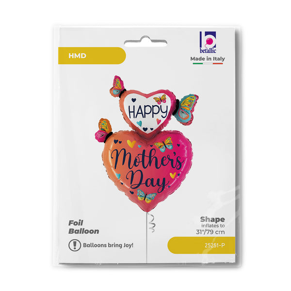 31" Mother’s Day Butterfly Hearts Foil Balloon – Oversized Romantic Decor for Special Moms