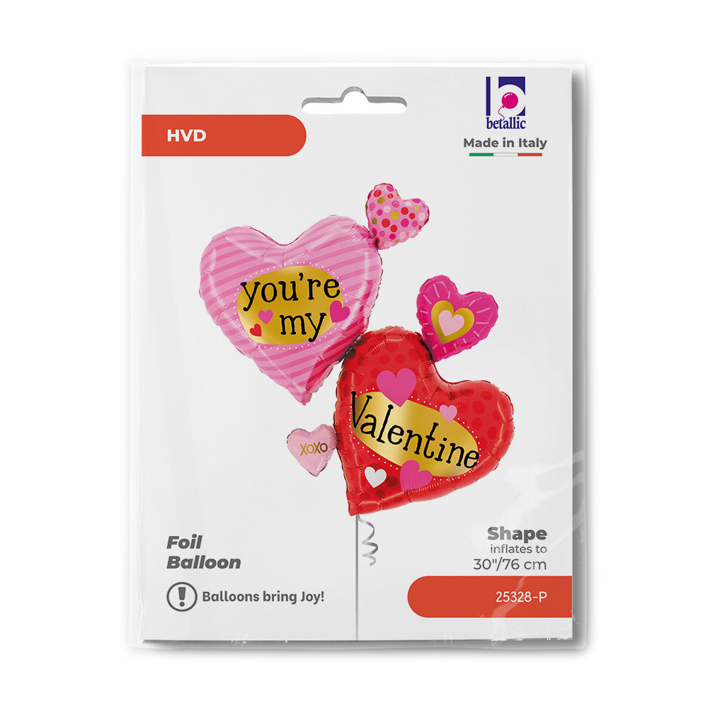 30" Valentine Pattern Multi Hearts Foil Balloon