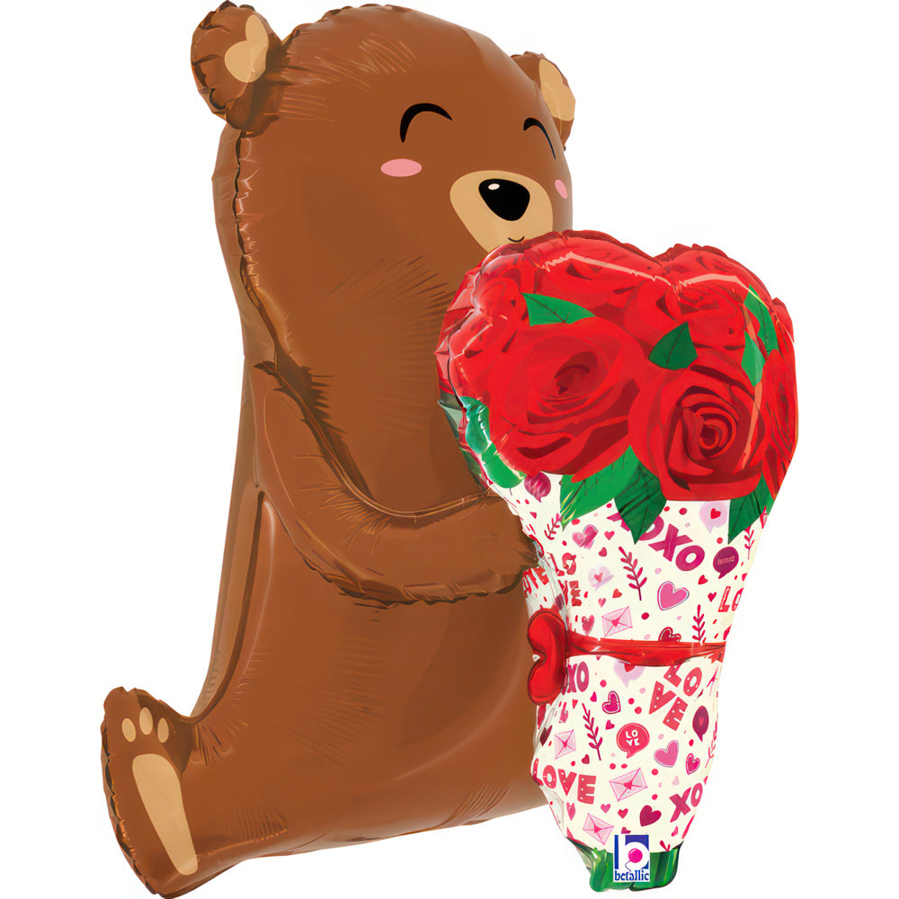 25" Rose Bouquet Bear Foil Balloon