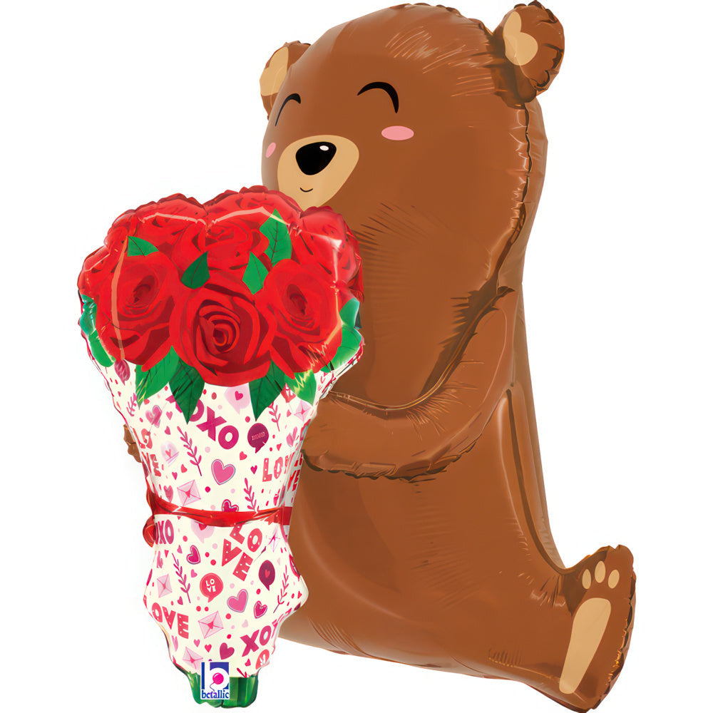 25" Rose Bouquet Bear Foil Balloon