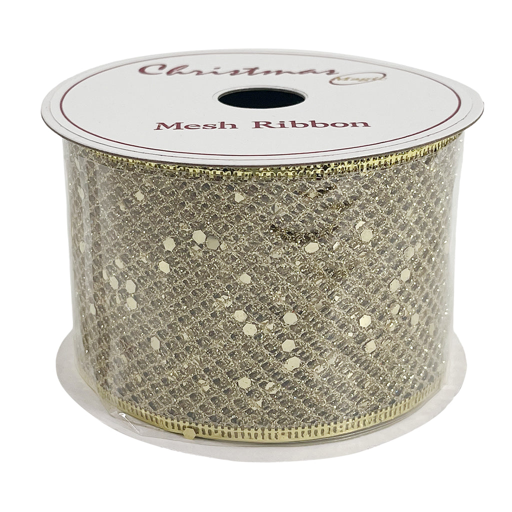 Christmas Mesh Ribbon Gold 6.3cmx10 yards