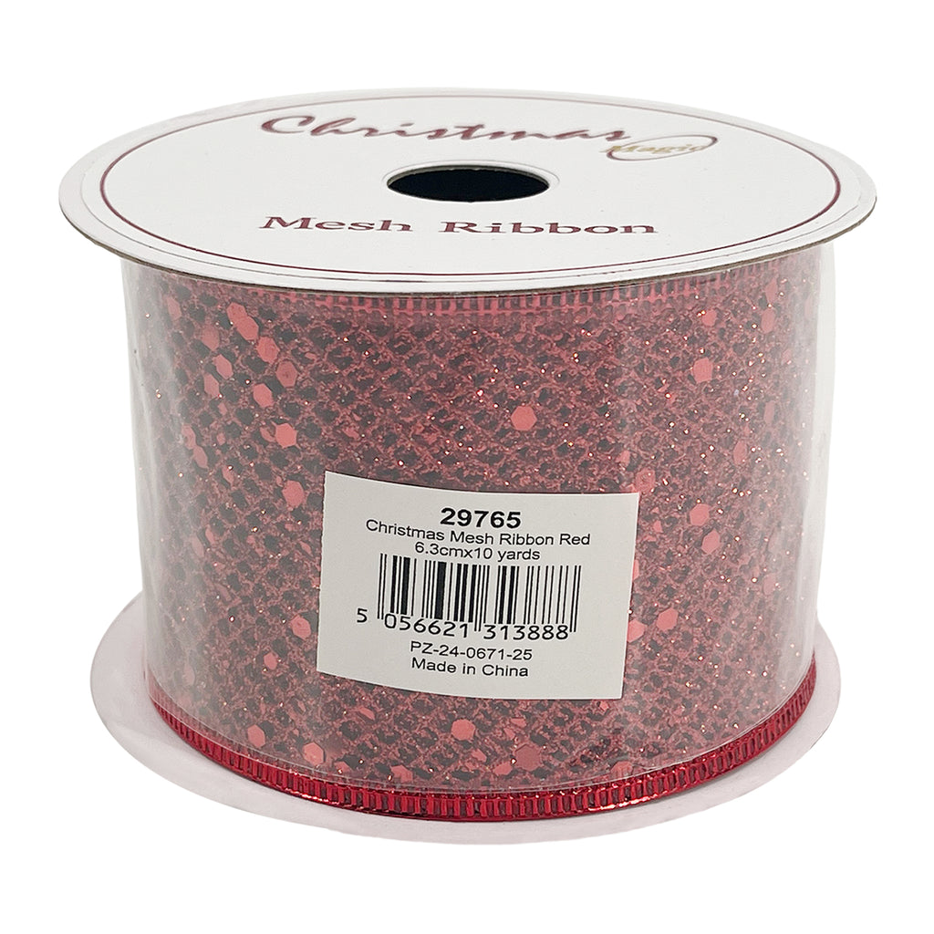 Christmas Mesh Ribbon Red 6.3cmx10 yards