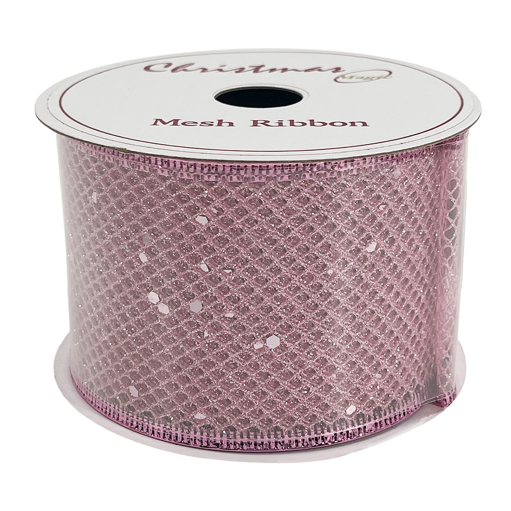 Christmas Mesh Ribbon Pink 6.3cmx10 yards