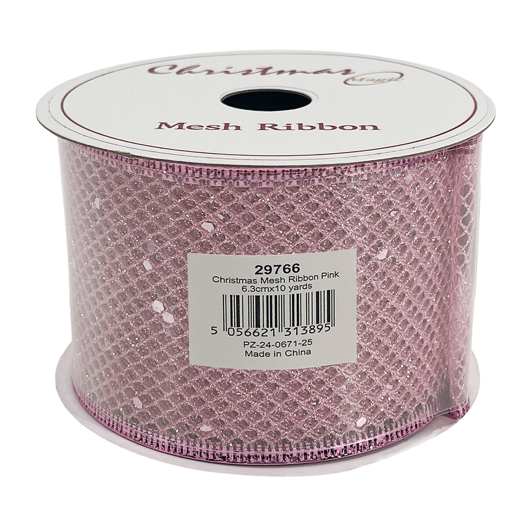 Christmas Mesh Ribbon Pink 6.3cmx10 yards