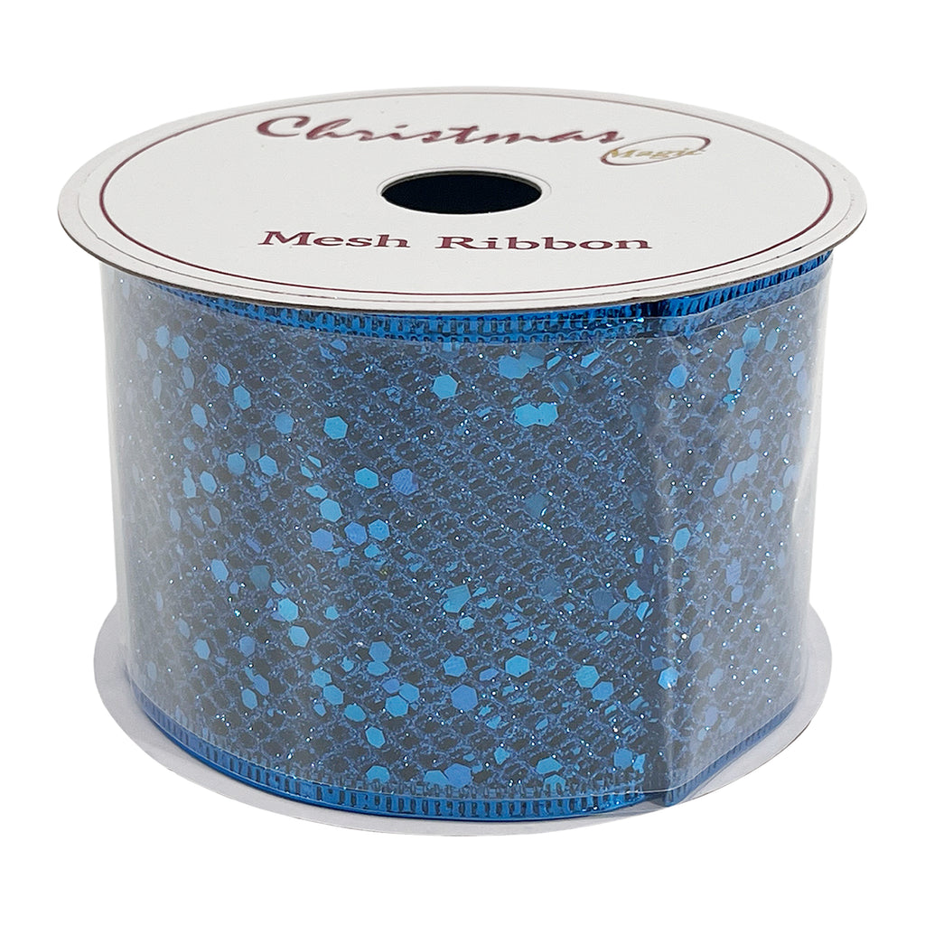 Christmas Mesh Ribbon Blue 6.3cmx10 yards