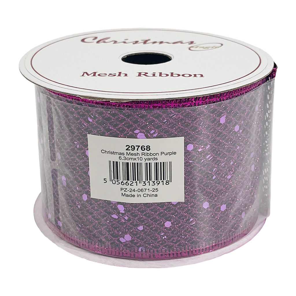 Christmas Mesh Ribbon Purple 6.3cmx10 yards
