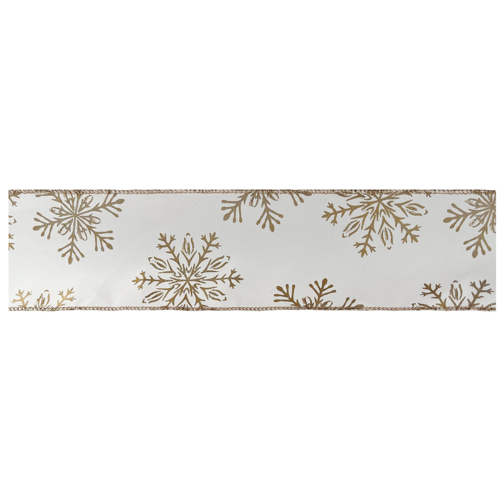 Christmas Satin Ribbon White/Gold 6.3cmx10 yards