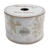 Christmas Satin Ribbon White/Gold 6.3cmx10 yards