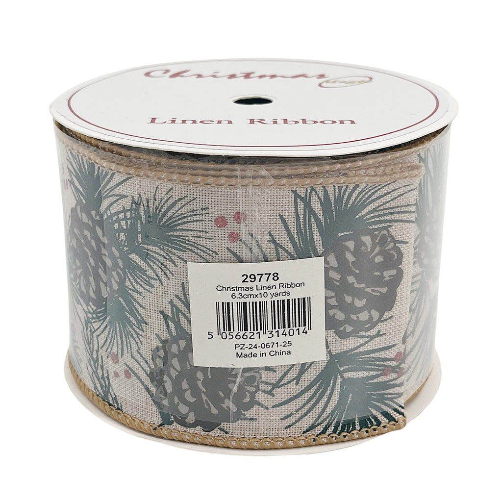 Christmas Linen Ribbon 6.3cmx10 yards