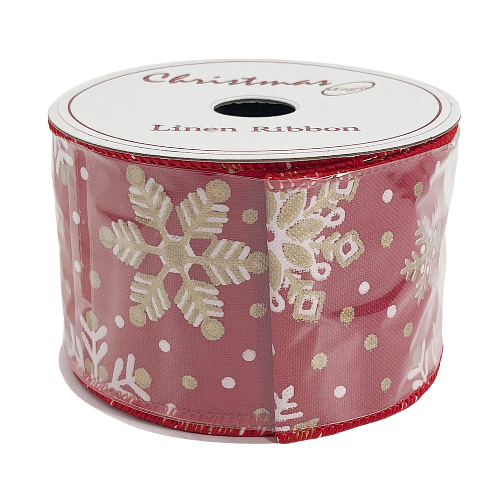 Christmas Linen Ribbon Red 6.3cmx10 yards