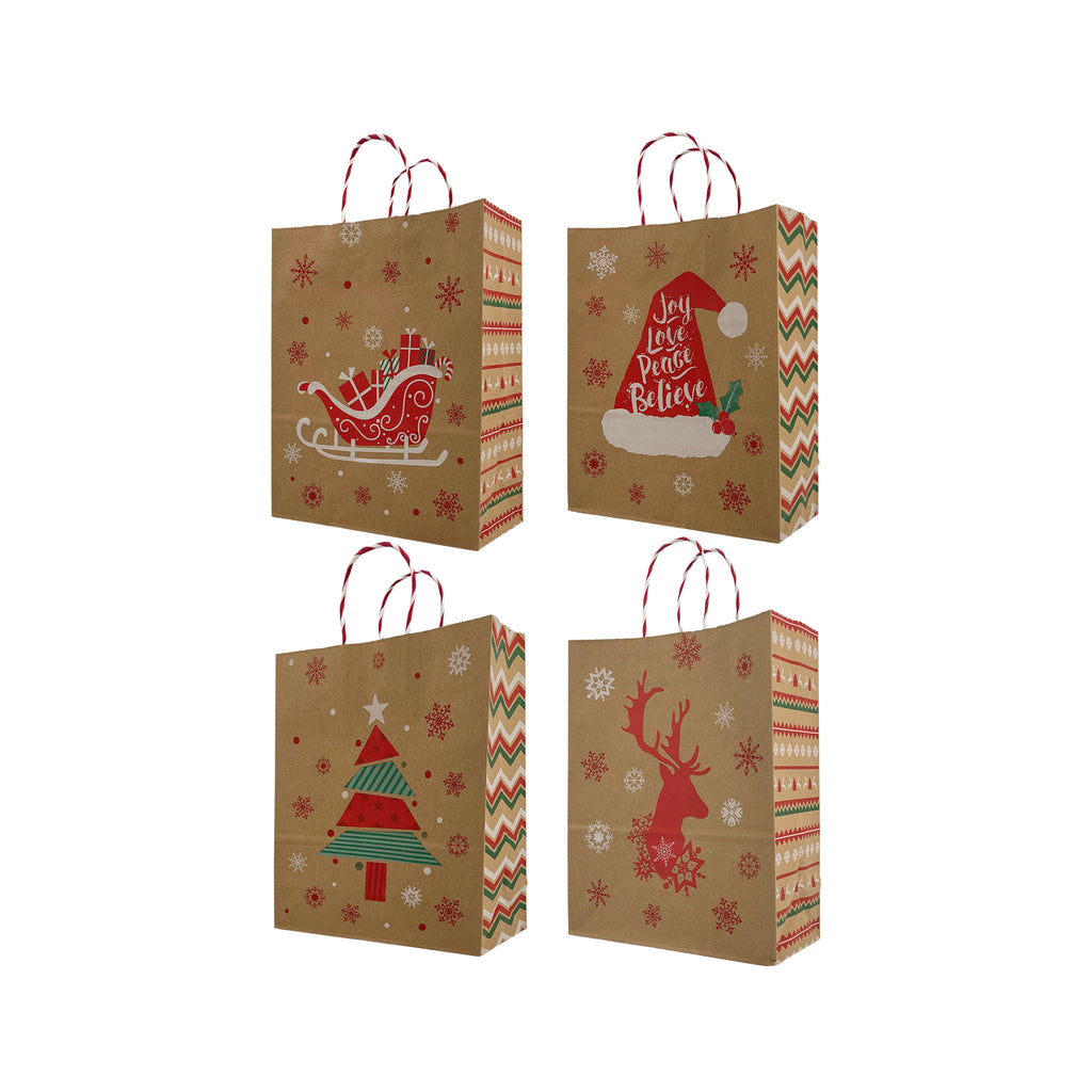 Rustic Cheer Kraft Bags Asst. Large 26x12x32cm 4Pcs/Pk