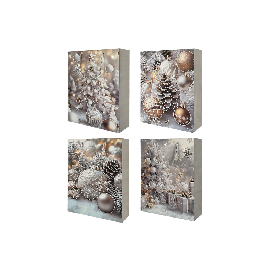 Frosted Elegance Gift Bags Asst. Medium 26x10x32cm 4Pcs/Pk