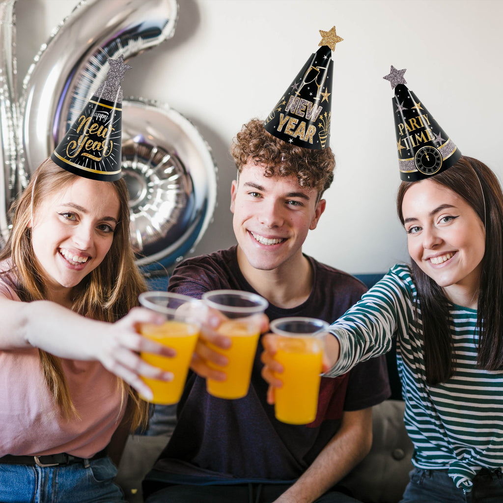 New Year Cone Hats 9'' Assorted 6Pcs/Pk