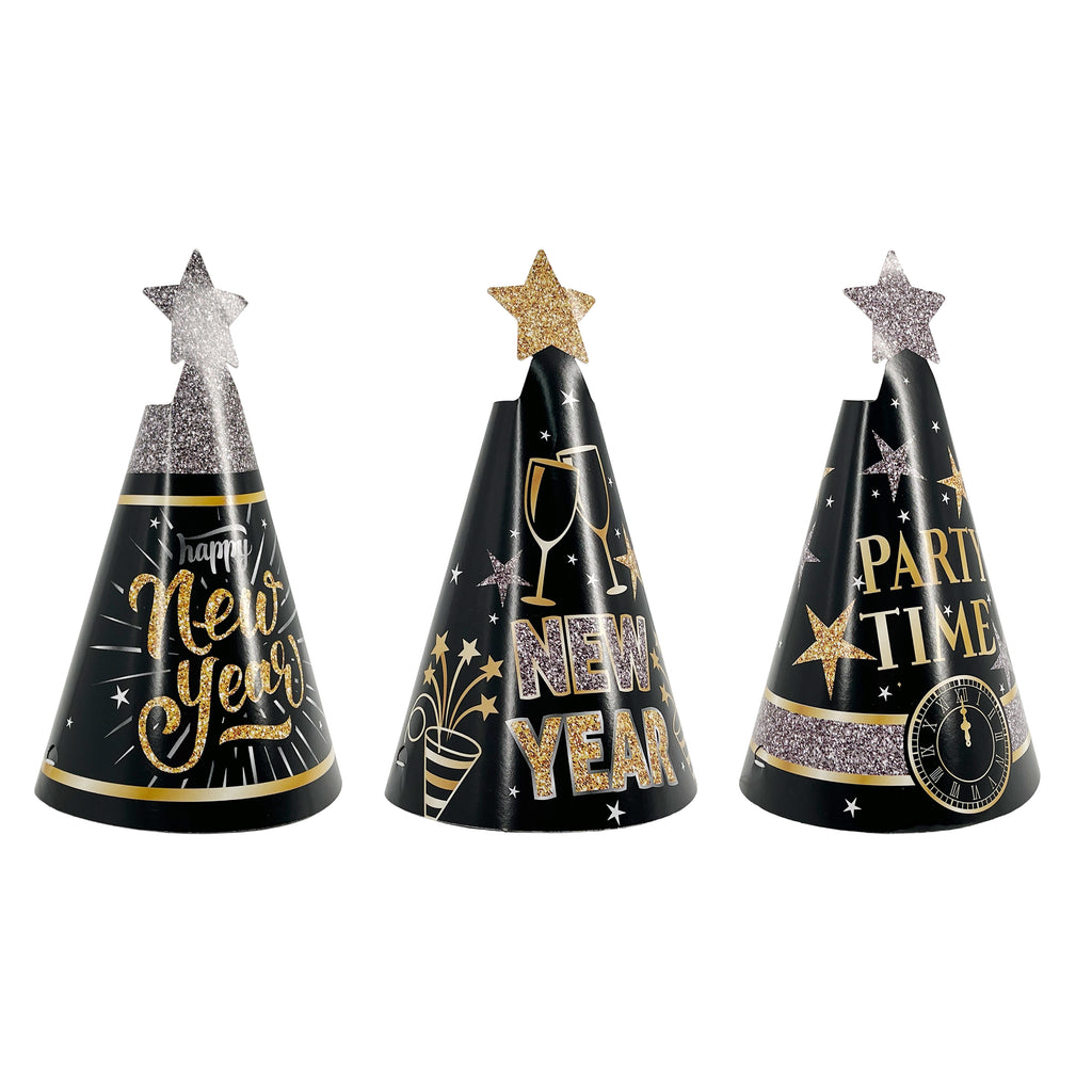 New Year Cone Hats 9'' Assorted 6Pcs/Pk