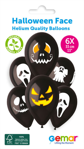 13" Latex Balloon GS120 Halloween Face 6Ct party balloon