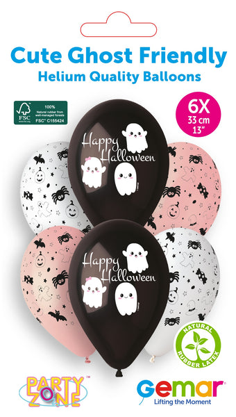 13" Latex Balloon GS120 Cute Ghost Friendly Halloween 6Ct party balloon