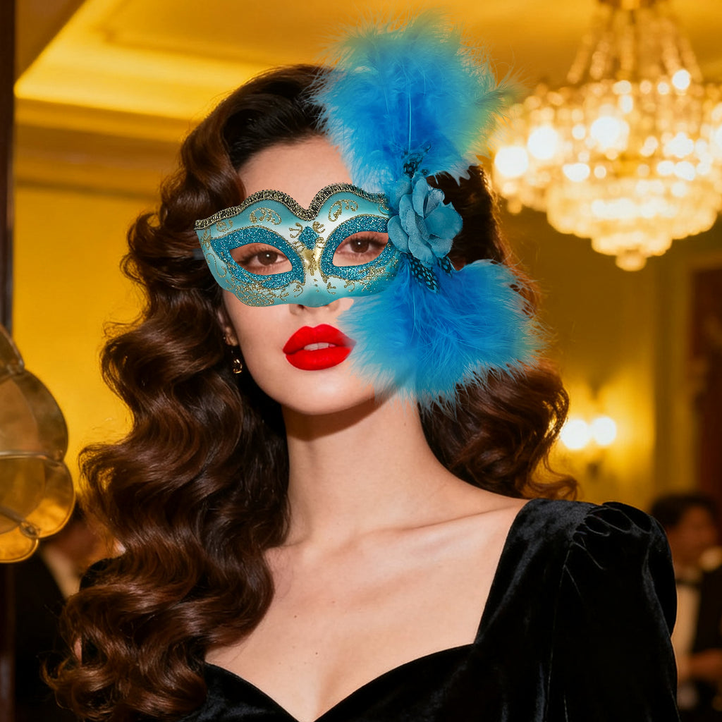 Feathered Eye Mask Blue Adult Size, Side Design