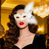 Feathered Eye Mask White Adult Size