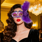 Feathered Eye Mask Purple Adult Size, Side Design