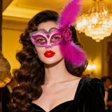 Feathered Eye Mask Pink Adult Size, Side Design