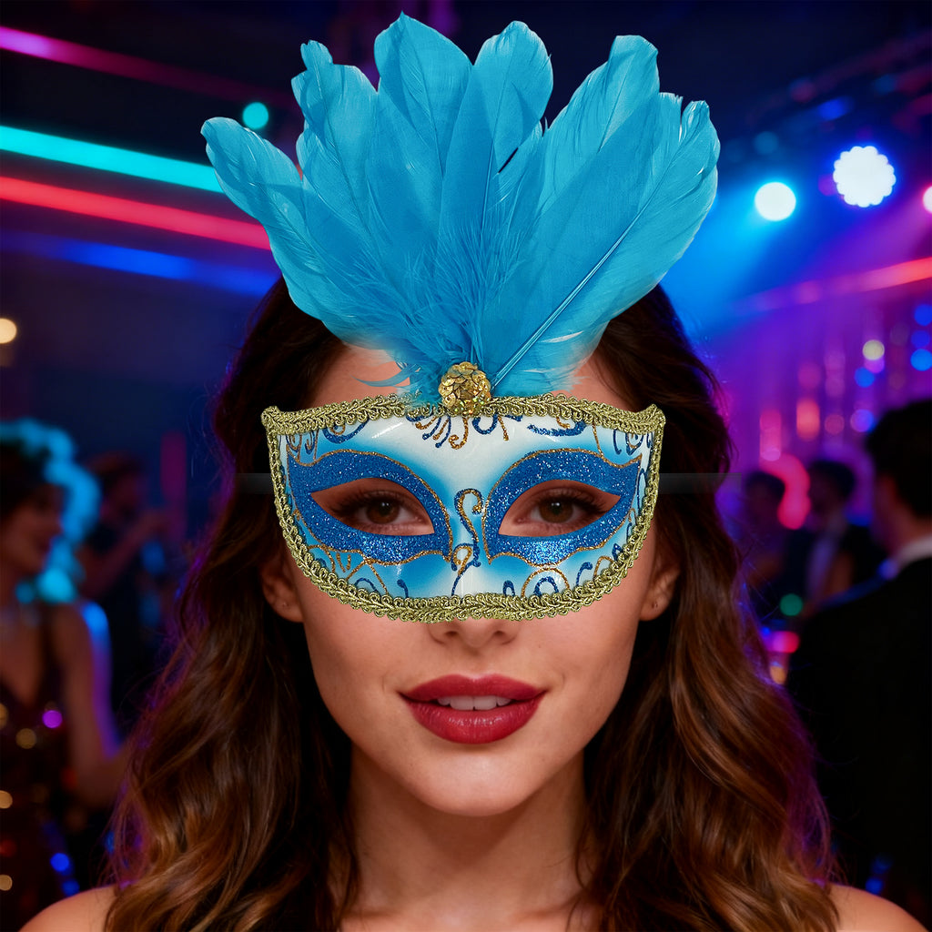 Feathered Eye Mask Blue Adult Size