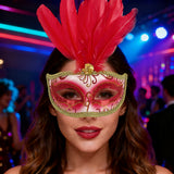 Feathered Eye Mask Red Adult Size