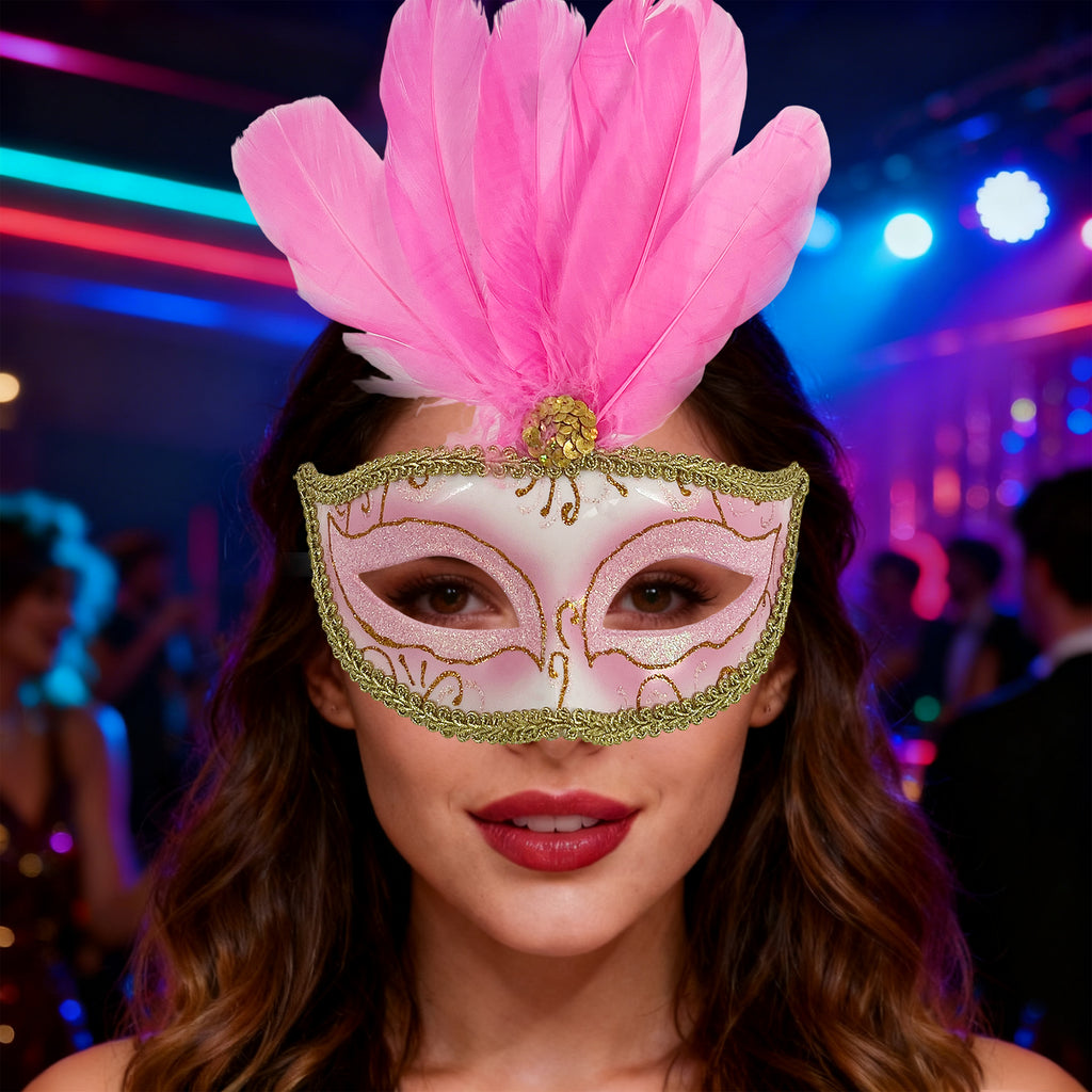 Feathered Eye Mask Pink Adult Size