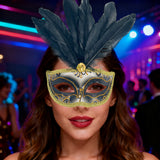 Feathered Eye Mask Black Adult Size