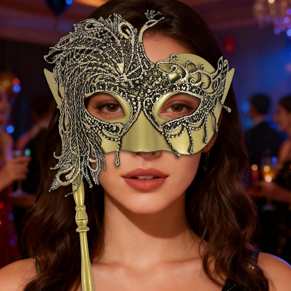 Deluxe Eye Mask with Stick Gold