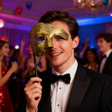 Plastic Eye Mask with Stick Gold/Black