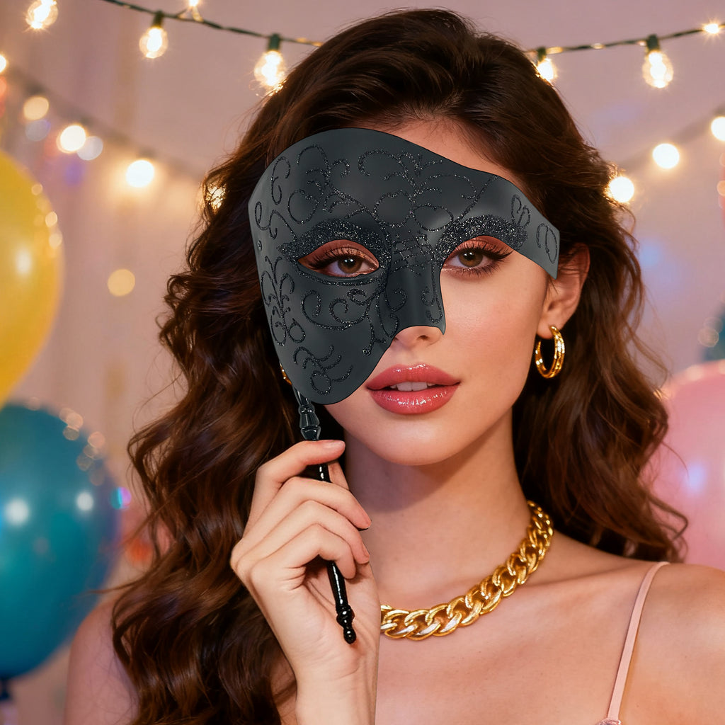 Plastic Eye Mask with Stick Black