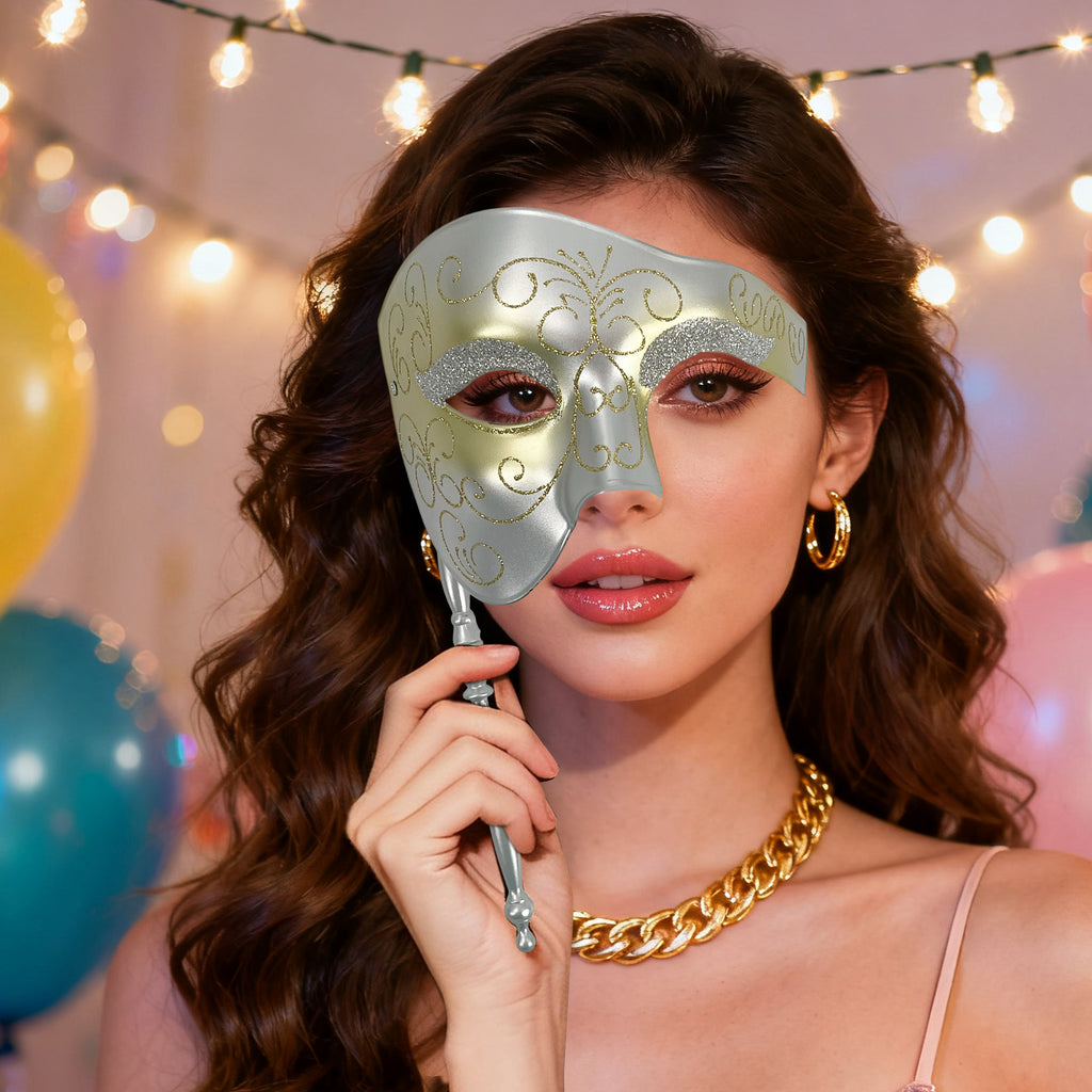 Plastic Eye Mask with Stick Silver