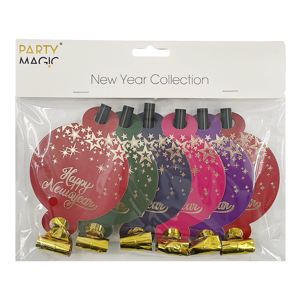 New Year Foil Blowouts Assorted Colours 6Pcs/Pk