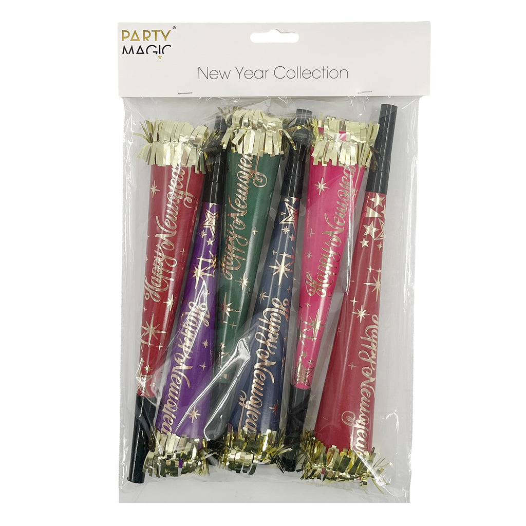 New Year Foil Horns 10'' Assorted Colours 6Pcs/Pk