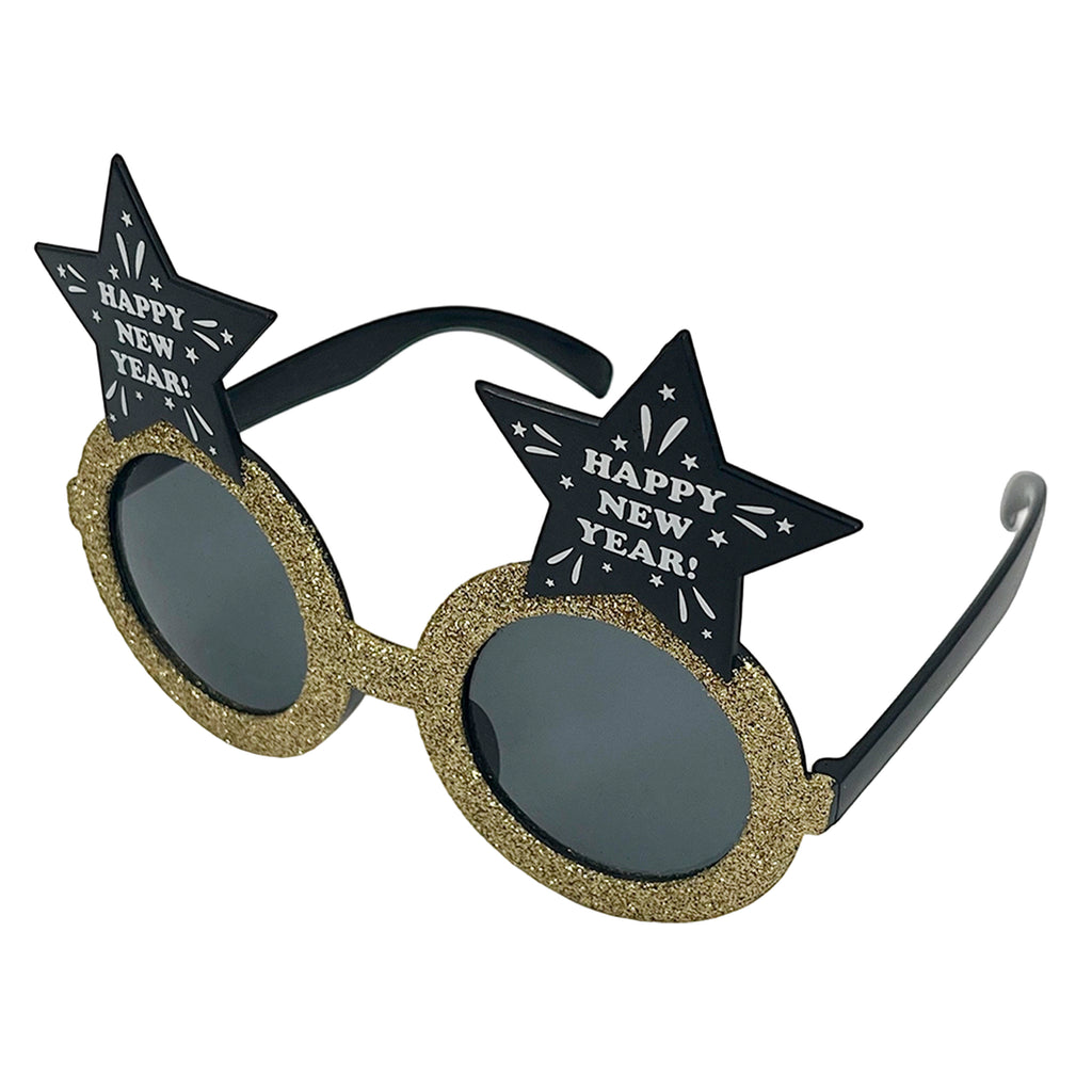 Happy New Year Glasses Gold | With black stars