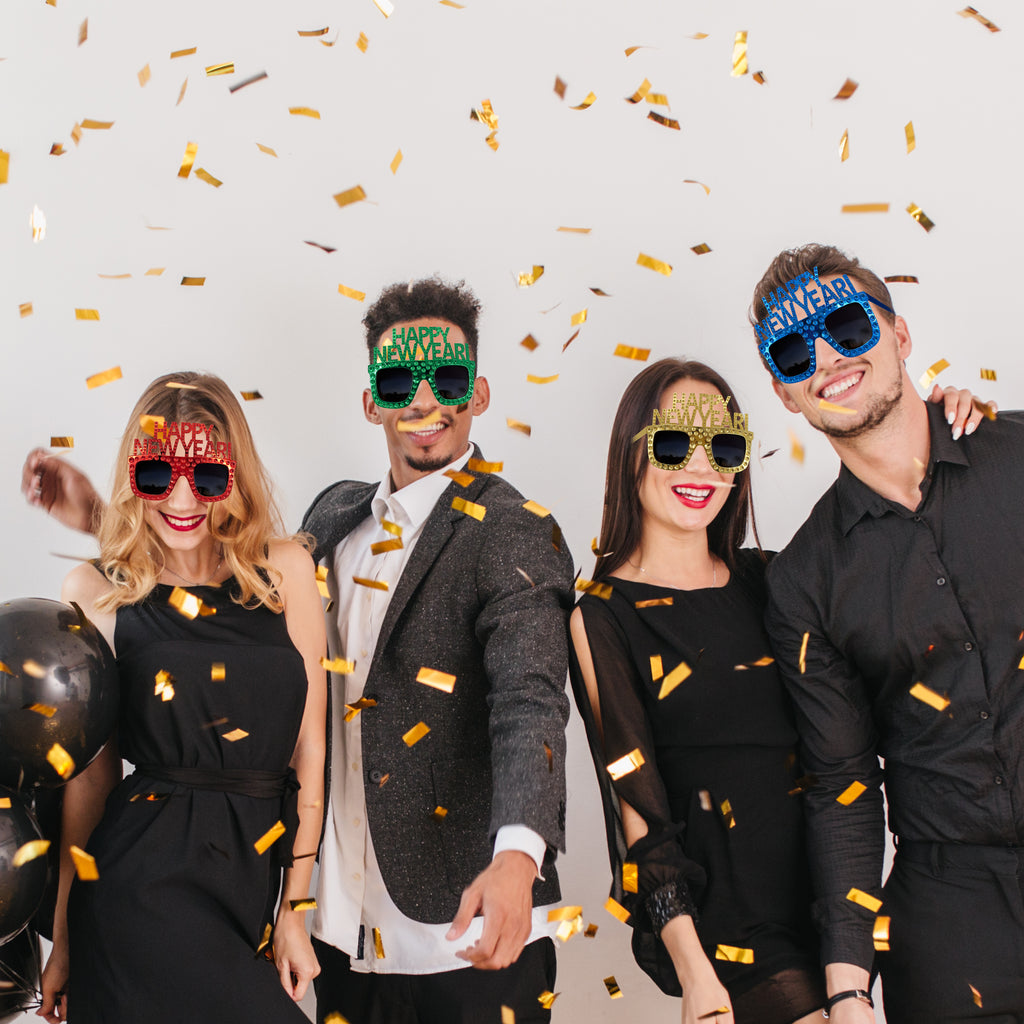Happy New Year Glasses Pack of 1, Assorted colors.