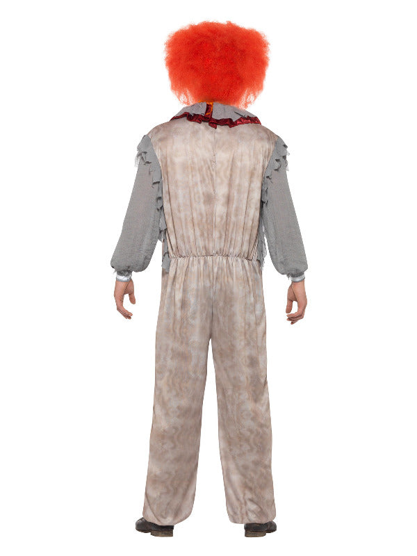 Vintage Clown Costume Grey & Red With Jumpuit & Neck Ruffl