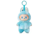 Blue Monsters Labubu with bunny ears on a white background